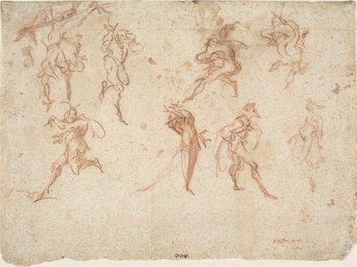 Luonnokset Balli di Sfessanialle (recto) Luonnokset tanssijoista (verso) tekijältä Jacques Callot