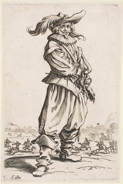 Sotilas höyhenhatussa sarjasta "The Nobility of Lorraine" tekijältä Jacques Callot