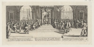 Soldvergabe, sivu 18 sarjasta ”Sodan kauhut” tekijältä Jacques Callot