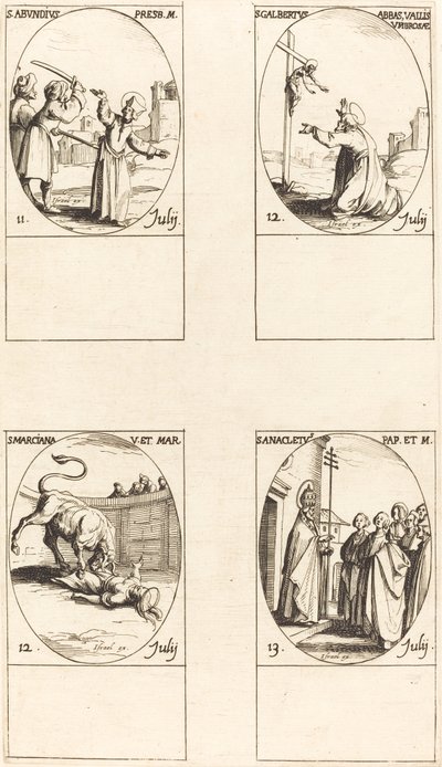 St. Runsas; St. Galbertus; St. Marciana; St. Anacletus tekijältä Jacques Callot