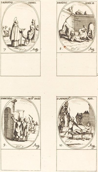 St. Albert of Sicliy, karmeliitti; St. Marinus;St. Demetrius ja seuralaiset; St. Lauren tekijältä Jacques Callot