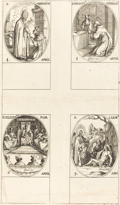 St. Ambrose; St. Vincent Ferrer; St. Celestin; Pyhä Lasarus tekijältä Jacques Callot