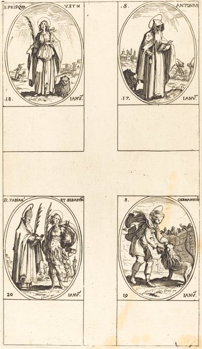 St. Anthony; St. Prisca; St. Germanicus; Sts. Fabian ja Sebastian tekijältä Jacques Callot