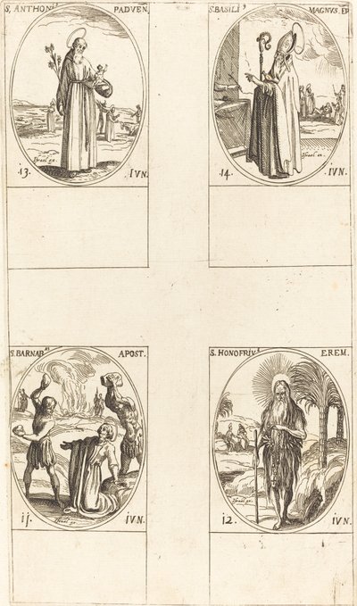 Pyhä Barnabas, apostoli; Pyhä Honofrius; Pyhä Antonius Padovalainen; Pyhä Vasilis Suuri tekijältä Jacques Callot