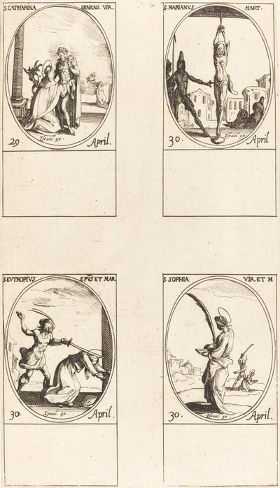 Pyhä Katariina Siena; St. Marian; St. Eutropius; Pyhä Sofia tekijältä Jacques Callot