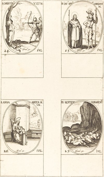 St. Christina; Pyhä Jaakob, apostoli ja Pyhä Kristofer; Pyhä Anna; Seven Sleepers of E tekijältä Jacques Callot