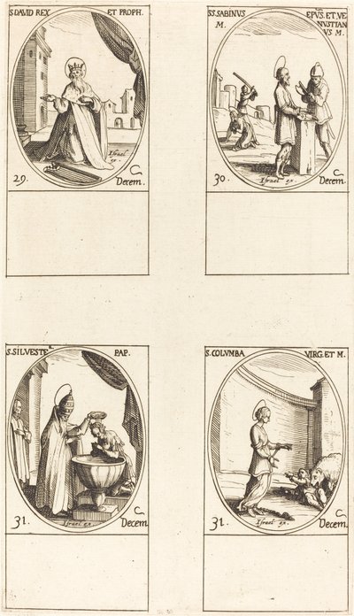 Pyhä Daavid, kuningas ja profeetta; Sts. Sabinus ja Venustianus; St. Sylvester; St. Colomba tekijältä Jacques Callot
