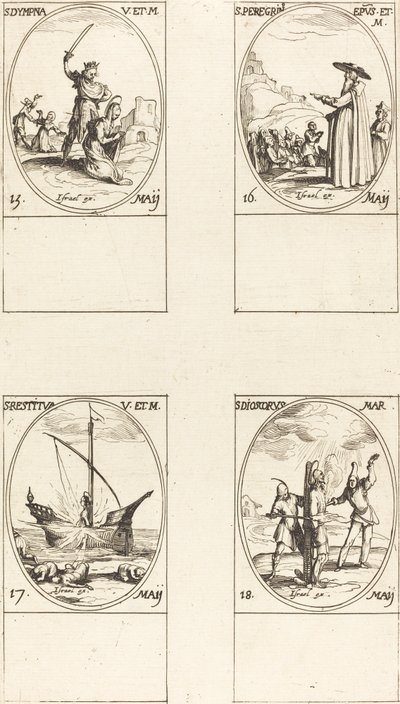 St. Dympna, St. Pilgrim, St. Kunnostettu, St. Dioscorus tekijältä Jacques Callot