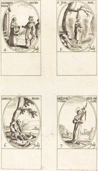 Pyhä Elizabeth Portugali; St. Zoe; Pyhä Jesaja, profeetta; St. Edelburge tekijältä Jacques Callot