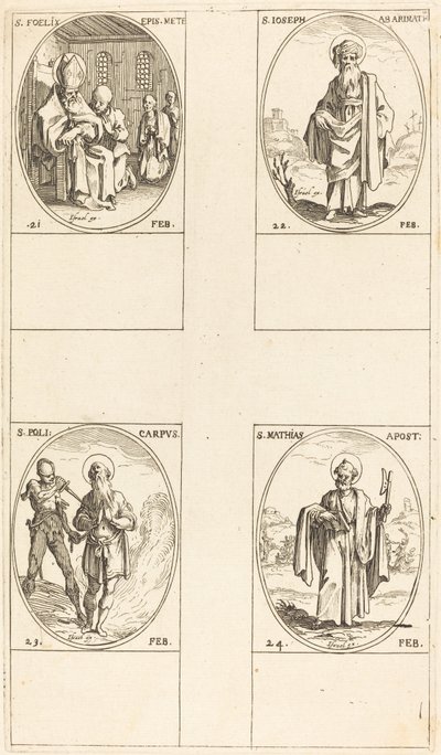 Pyhä Felix; Pyhä Joosef Arimatialainen; St. Polycarpe; Pyhä Mattias, apostoli tekijältä Jacques Callot