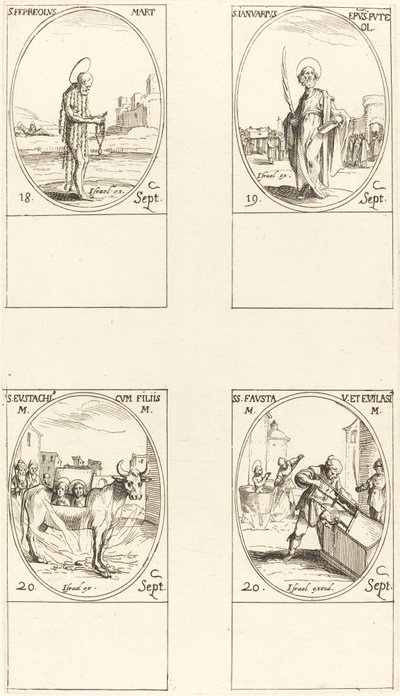 St. Ferreolus, St. tammikuuta, St. Eustace ja hänen lapsensa, Sts. Fausta & Evelasius. tekijältä Jacques Callot