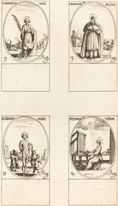 St. Hippolytus; St. Radegund, kuningatar; St. Cassian; St. Athanasius tekijältä Jacques Callot