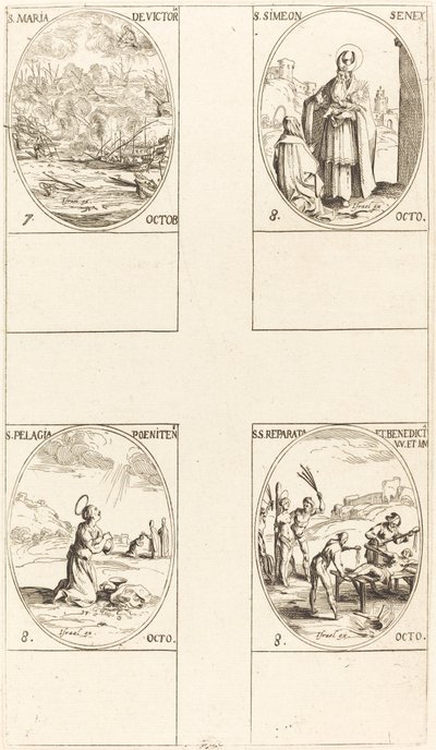 Pyhän Marian voiton; Pyhä Simeon, profeetta; St. Pelagia; Sts. Reparata ja Benedicta tekijältä Jacques Callot