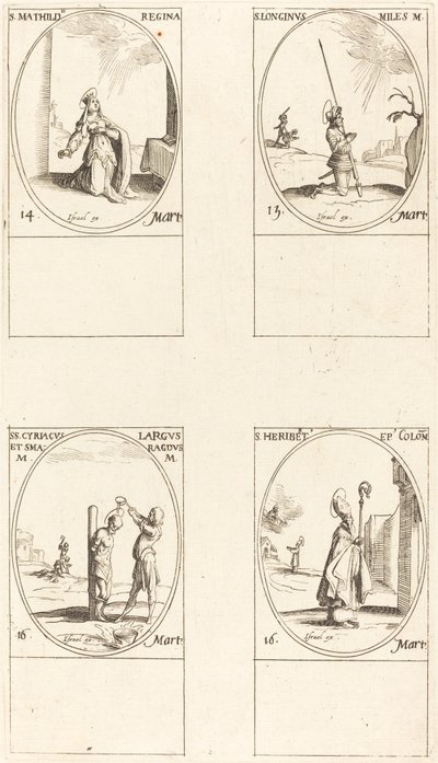 St. Matilda; St. Longinus; St. Cyriacus; St. Herbert tekijältä Jacques Callot