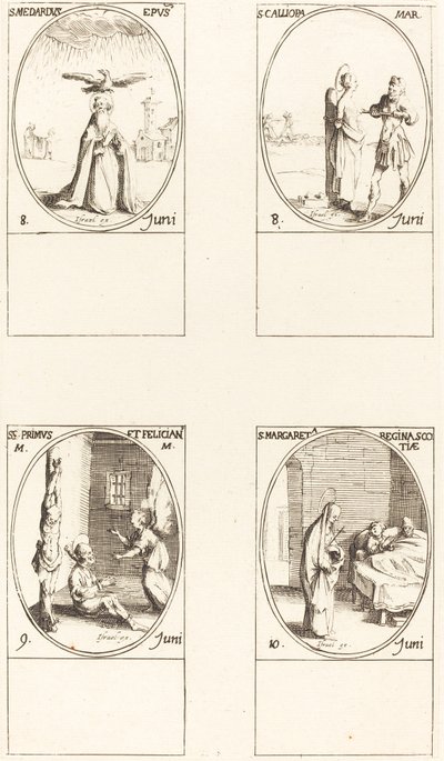 St. Medard; St. Calliopa; Sts. Primus ja Felician; St. Margaret of Scotland tekijältä Jacques Callot