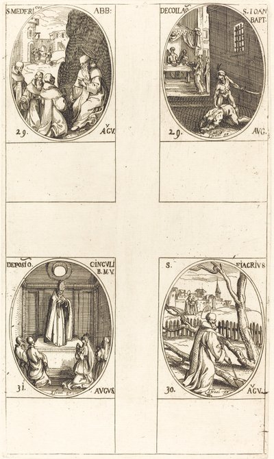 St. Mederic, apotti; Johannes Kastajan pään mestaus; St. Fiacre; Neitsyt juhla tekijältä Jacques Callot