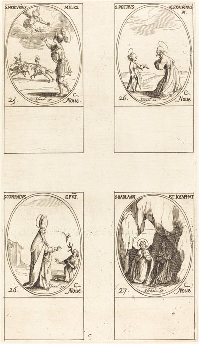 St. Mercury; Pyhä Pietari Aleksandrialainen; St. Conrad; Sts. Barlaam ja Josaphat tekijältä Jacques Callot