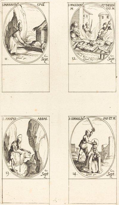 St. Paphnutius; Pyhät Makedonius ja Theodulus; St. Rakastettu; St. Cornelia tekijältä Jacques Callot