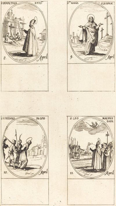 St. Perpetuus; Pyhä Maria Kleofas; St. Hesechiel; Pyhä Leo Suuri tekijältä Jacques Callot