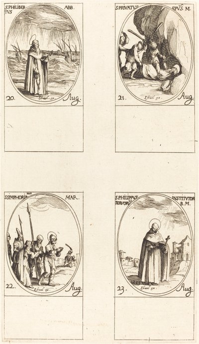 St. Philibert, apotti; St. Privatus; St. Symphorian; Pyhä Filippus tekijältä Jacques Callot