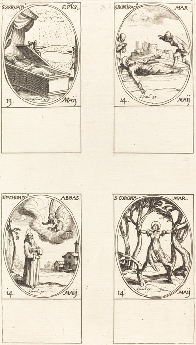 Pyhä Servatius; St. Boniface; St. Pachomius; St. Corona tekijältä Jacques Callot