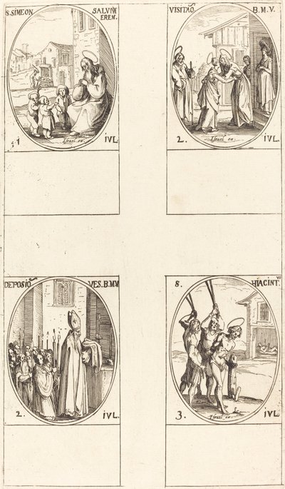 St. Simeon Salus; Vierailu; Neitsyen vaatteiden levittäminen; Pyhä Hiacintus tekijältä Jacques Callot