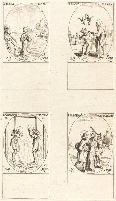 St. Thecla; St. Pellava; Pyhät Andochius ja Thyrsus; St. Kleopas tekijältä Jacques Callot