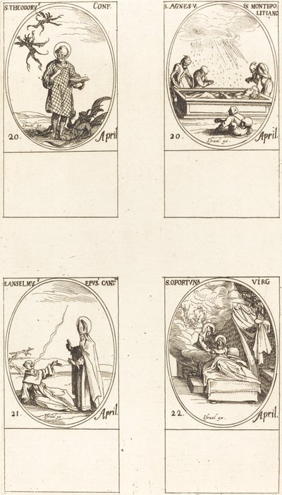 Pyhä Theodorus; Pyhä Agnes Monte Pulciano; St. Anselme, Canterburyn arkkipiispa; St tekijältä Jacques Callot