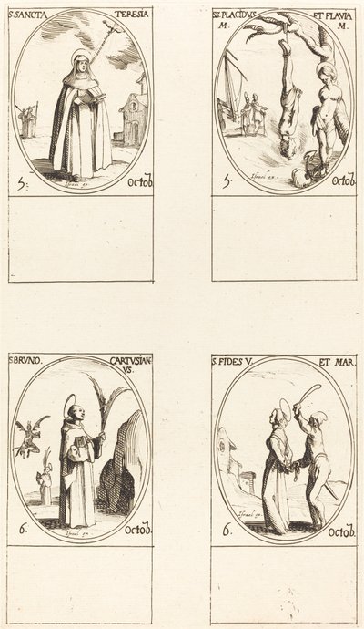 Pyhä Teresa; St. Placidus ja Flavia; St. Bruno; Pyhä usko tekijältä Jacques Callot