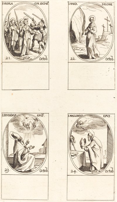 Pyhä Ursula ja seuralaiset; St. Mary Salome; St. Severinus; St. Maglorius tekijältä Jacques Callot