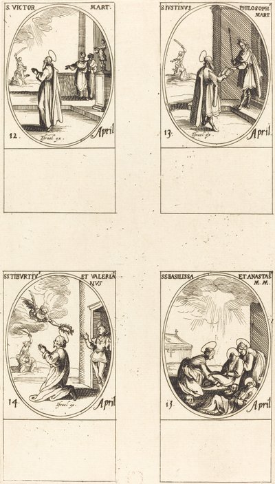 St. Victor; St. Justin; Pyhät Tiburtius ja Valerian; Pyhät Basilissa ja Anastasia tekijältä Jacques Callot