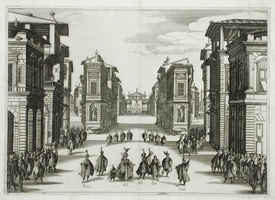 Lavastussuunnitelma teokseen "Il Solimano", 4. näytös tekijältä Jacques Callot