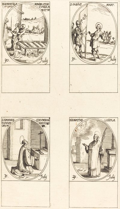 Pyhät Donatilla, Suurin & Toinen; St. Fabius; St. John Colombini; St. Ignatius Loyolalainen tekijältä Jacques Callot