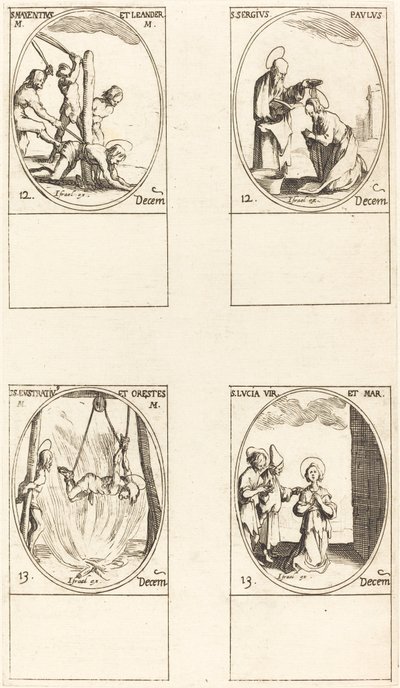 Sts. Maxentius & Leander; Sts. Sergius & Paul; Sts. Eustratius & Orestes; St. Lucy tekijältä Jacques Callot
