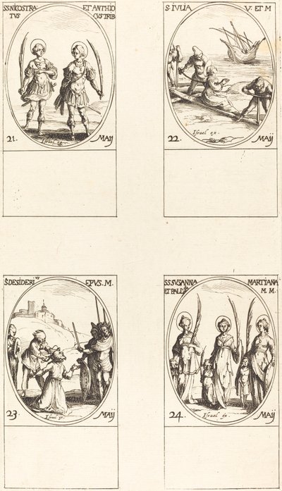 Pyhät Nikostratos ja Antiokhos; St. Julia; St. Himoita; Pyhät Susanna, Palladia, an tekijältä Jacques Callot
