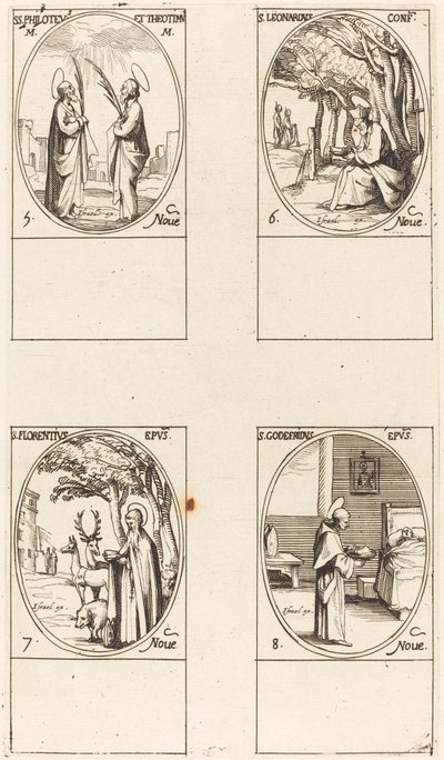 Sts. Philoteus ja Theotimus; St. Leonard; St. Florentinus; St. Godfrey tekijältä Jacques Callot