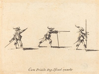 Ottaa ampuma-asennon musketin kanssa, 16341635. tekijältä Jacques Callot