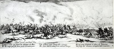 Taistelu, levy 3 teoksesta "The Miseries and Fortunes of War", kaiverrus Israel Henriet (n. 1590-1661) 1633 tekijältä Jacques Callot