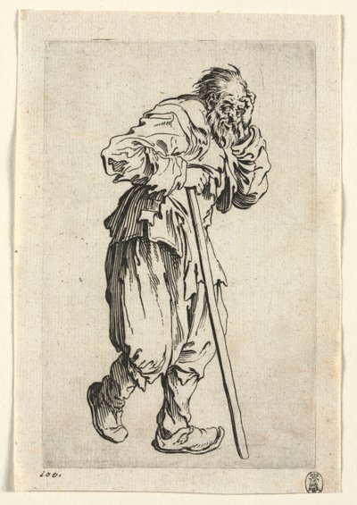 The Beggars: Beggar Leaning on a Stick, c. 1623. tekijältä Jacques Callot