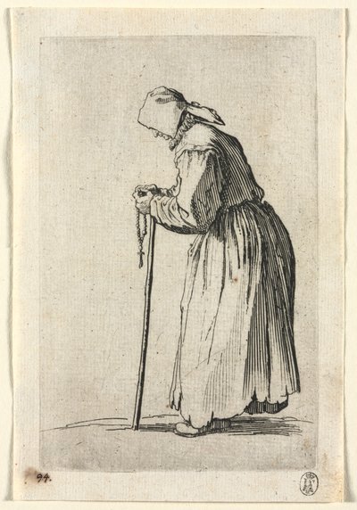 The Beggars: Beggar at Her Rosary, c. 1623. tekijältä Jacques Callot