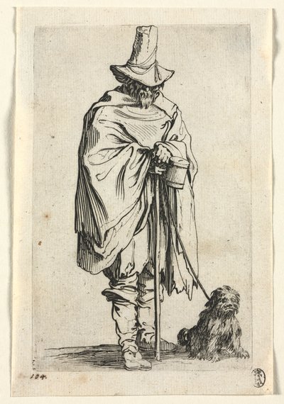 Kerjäläiset: Sokea mies koiransa kanssa, n. 1623. tekijältä Jacques Callot