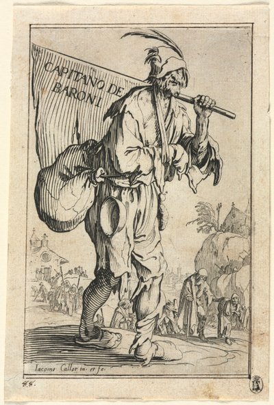 The Beggars: Frontispiece: Captain of the Barons, n. 1623. tekijältä Jacques Callot