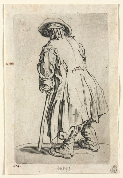 Kerjäläiset: Old Beggar on One Single Crutch, n. 1623. tekijältä Jacques Callot