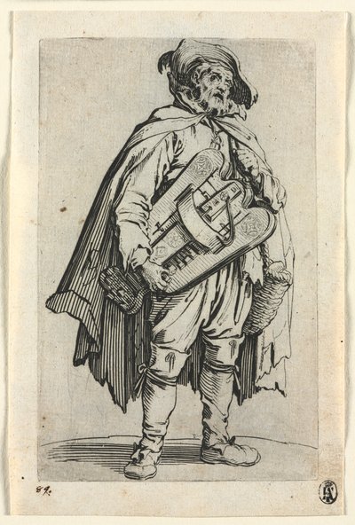 The Beggars: The Hurdy-Gurdy Player, c. 1623. tekijältä Jacques Callot