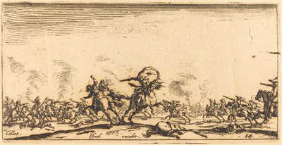 Ratsuväen taistelu pistooleilla, n. 16321634. tekijältä Jacques Callot