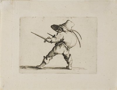 Kaksintaistelija miekalla ja tikarilla, Varie Figure Gobbi tekijältä Jacques Callot