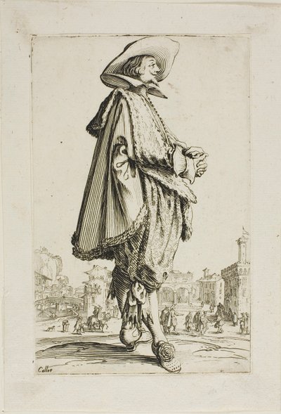Herrasmies, jolla on kädet puristettuna, levy yksitoista teoksesta La Noblesse. tekijältä Jacques Callot