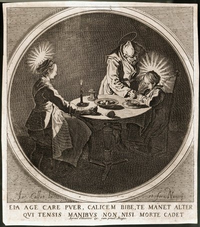 Pyhä perhe pöydän ääressä ... (kaiverrus) tekijältä Jacques Callot
