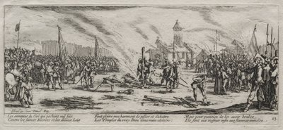 Sodan suuret kurjuudet: Polttaminen roviolla, 1633. tekijältä Jacques Callot