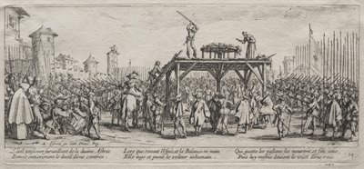 Sodan suuret kurjuudet: teloitus pyörässä, 1633. tekijältä Jacques Callot